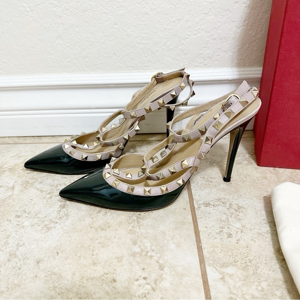 Valentino Green Leather Rockstud Ankle Strap Pumps heels Size 39 - Picture 4 of 8